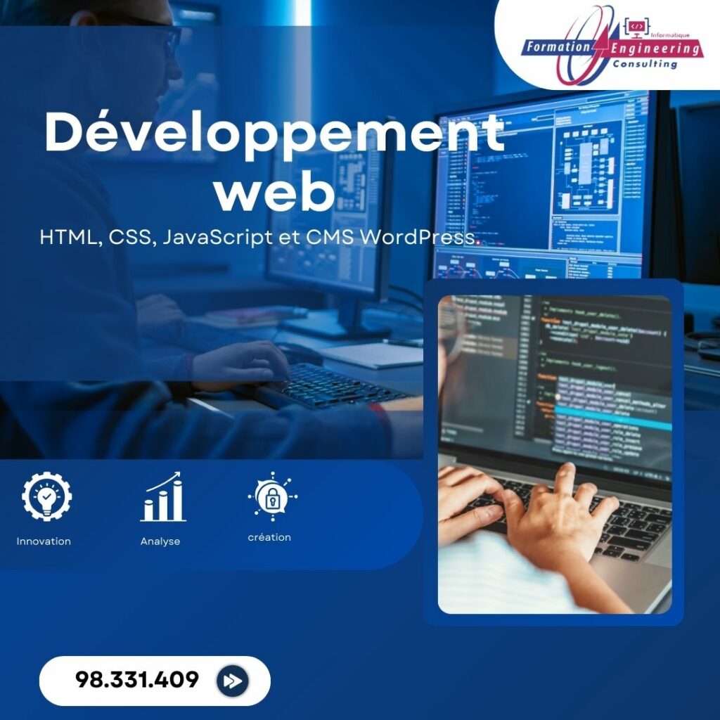 Stagiaires en formation web apprenant le développement de sites internet interactifs.