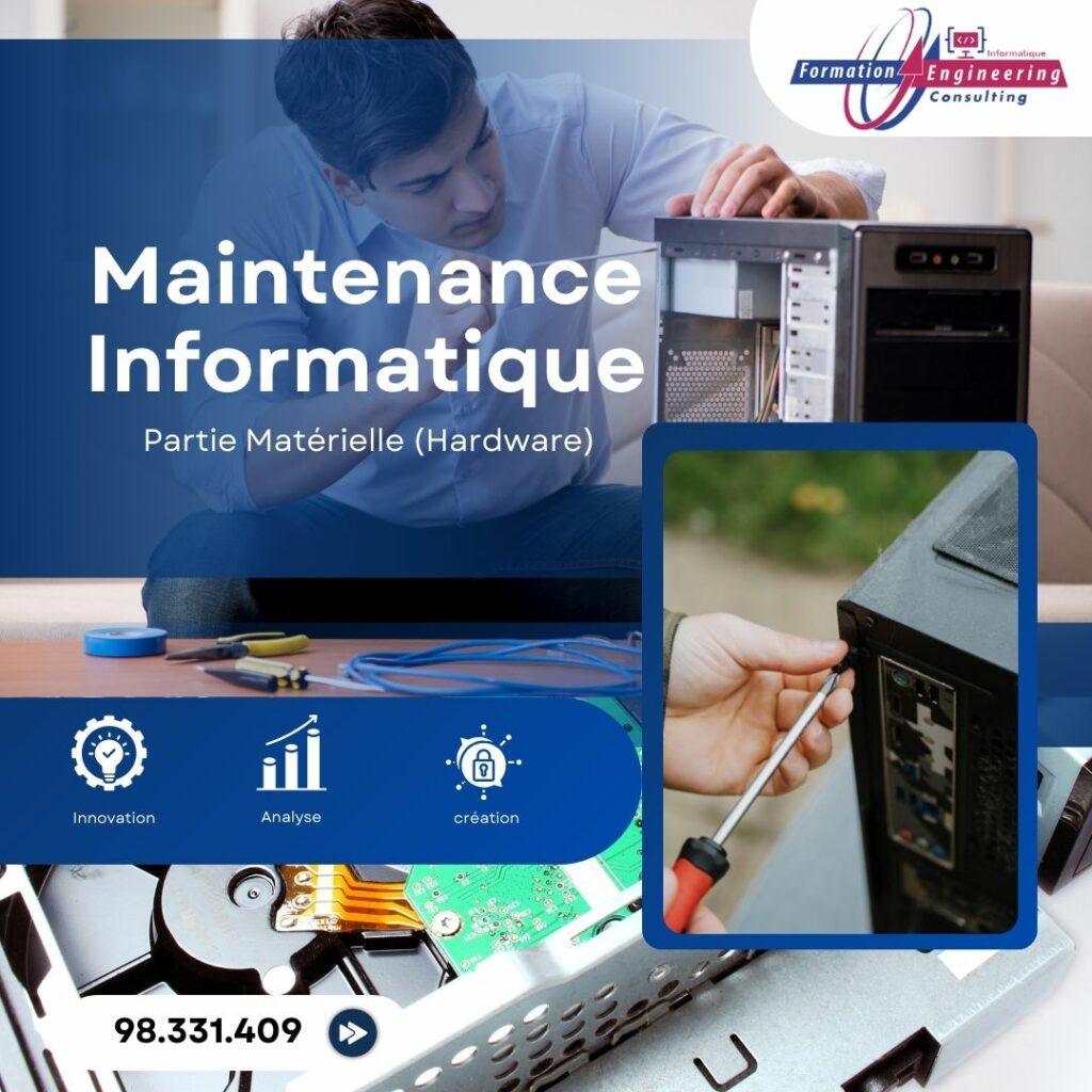 Stagiaire démontant un ordinateur pour apprendre la réparation matérielle.