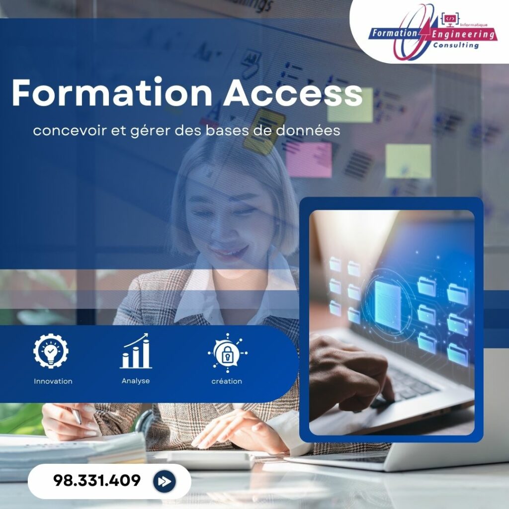 Écran affichant une base de données Access en cours d’utilisation.