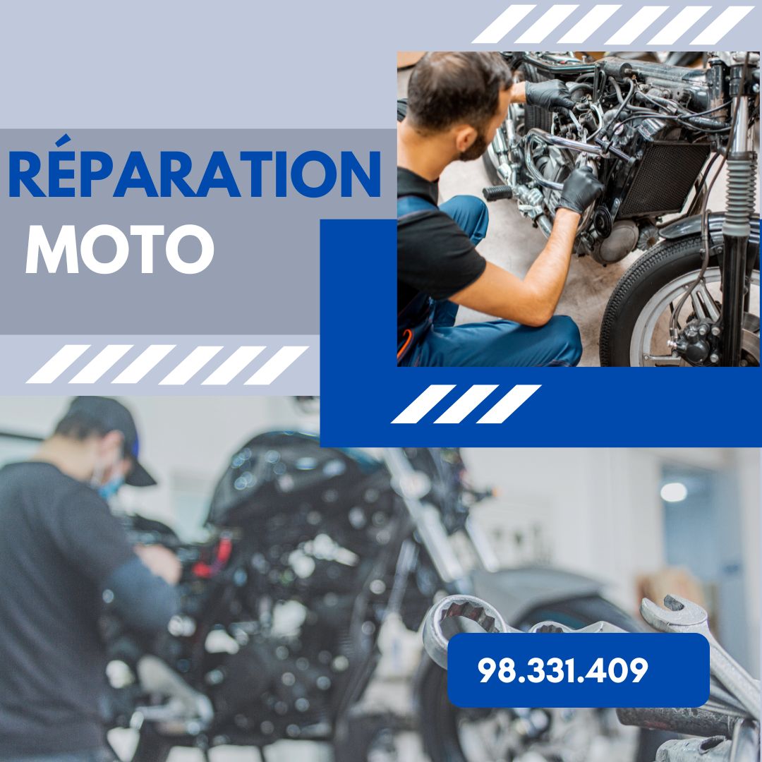 Réparation d’un moteur de moto.