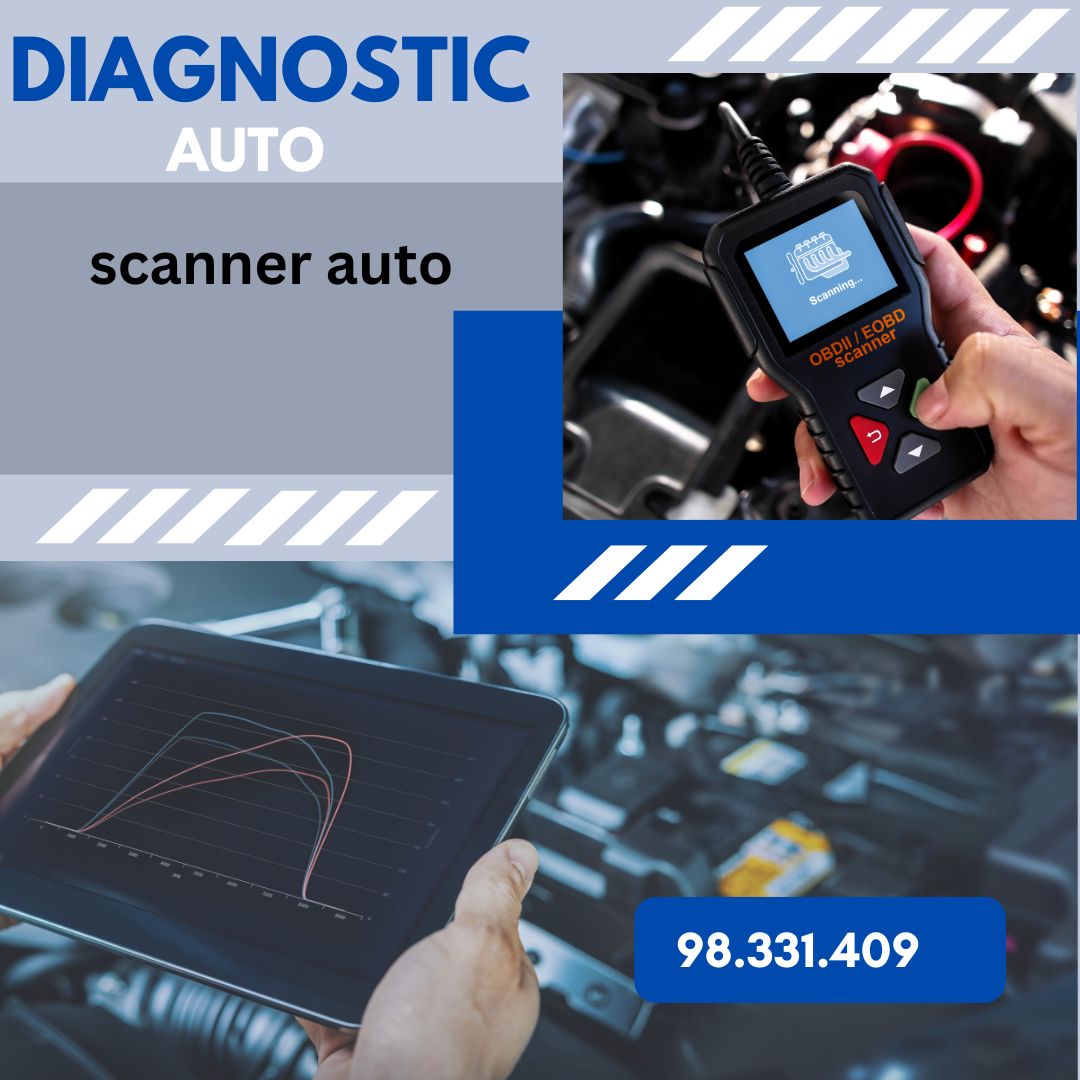 Stagiaire examinant un moteur avec valise diagnostic.