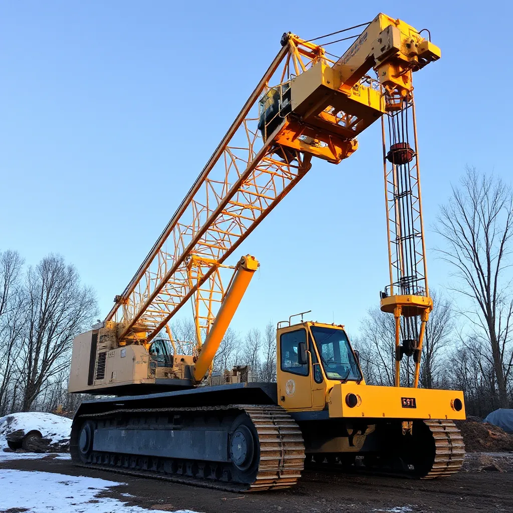 Opérateur manipulant une grue sur chenilles sur un chantier difficile.