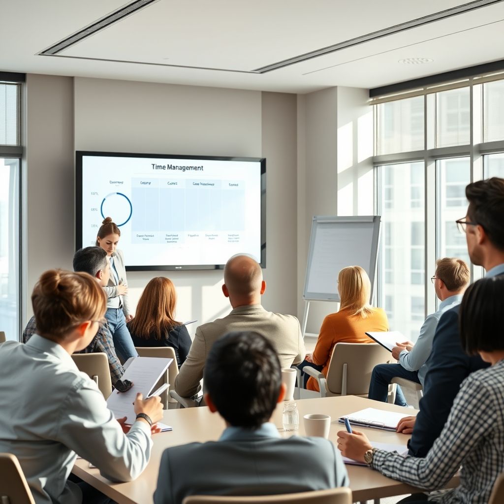Agenda, montre et ordinateur pour symboliser la gestion du temps.
