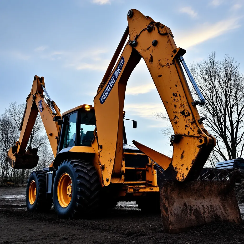 Engin tractopelle en action sur un site de formation.
